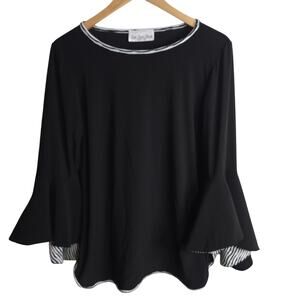 Sole Dione Studio Med Black Tunic With Black & White Striped Details With Fluted